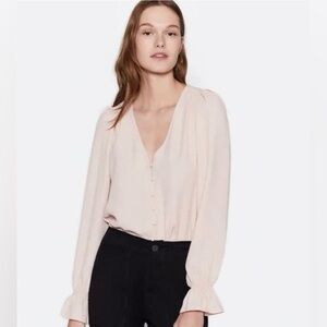 Joie Bolona Silk Poet Sleeve Button Down Blouse Size XS